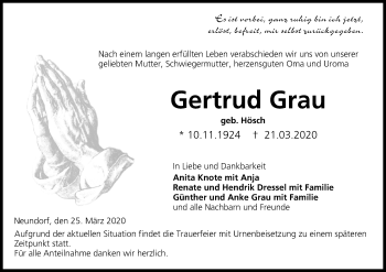 Anzeige von Gertrud Grau von MGO