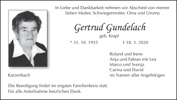 Anzeige von Gertrud Gundelach von MGO