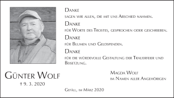 Anzeige von Günter Wolf von MGO
