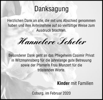 Anzeige von Hannelore Scheler von MGO