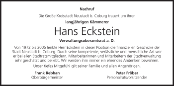 Anzeige von Hans Eckstein von MGO