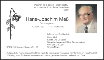 Anzeige von Hans-Joachim Meß von MGO