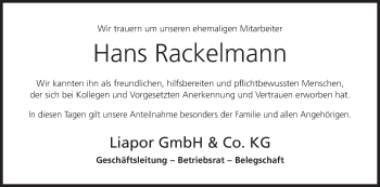 Anzeige von Hans Rackelmann von MGO