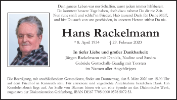 Anzeige von Hans Rackelmann von MGO