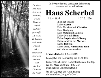 Anzeige von Hans Scherbel von MGO