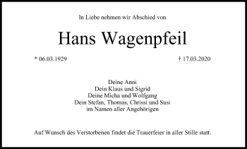 Anzeige von Hans Wagenpfeil von MGO