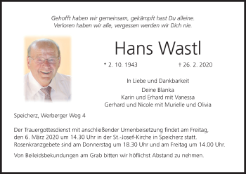 Anzeige von Hans Wastl von MGO