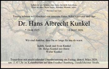 Anzeige von Hans Albrecht Kunkel von MGO