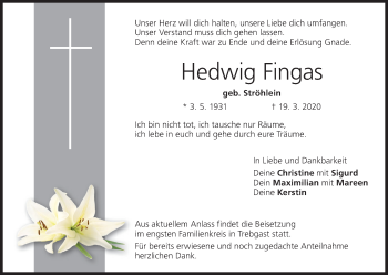 Anzeige von Hedwig Fingas von MGO
