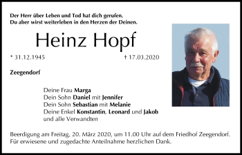 Anzeige von Heinz Hopf von MGO