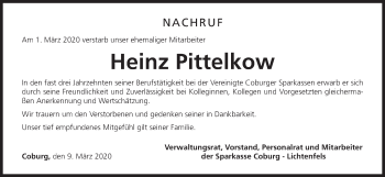 Anzeige von Heinz Pittelkow von MGO