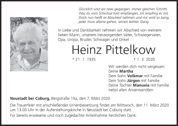 Anzeige von Heinz Pittelkow von MGO
