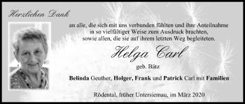 Anzeige von Helga Carl von MGO