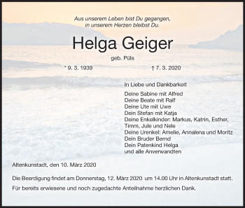 Anzeige von Helga Geiger von MGO