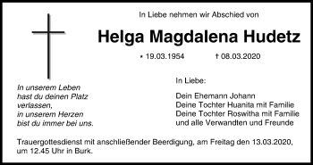 Anzeige von Helga Magdalena Hudetz von MGO