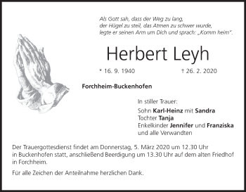 Anzeige von Herbert Leyh von MGO