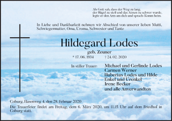 Anzeige von Hildegard Lodes von MGO