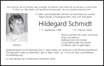 Anzeige von Hildegard Schmidt von MGO