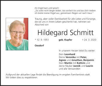 Anzeige von Hildegard Schmitt von MGO