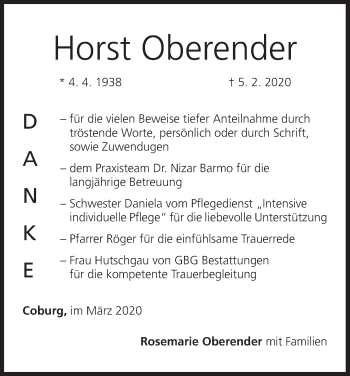 Anzeige von Horst Oberender von MGO