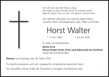 Anzeige von Horst Walter von MGO