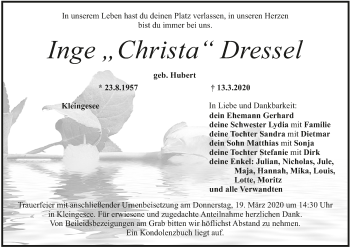 Anzeige von Inge  Dressel von MGO
