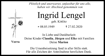 Anzeige von Ingrid Lengel von MGO