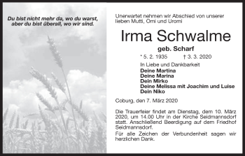Anzeige von Irma Schwalme von MGO