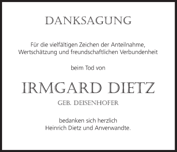 Anzeige von Irmgard Dietz von MGO
