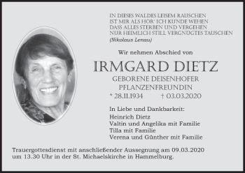 Anzeige von Irmgard Dietz von MGO