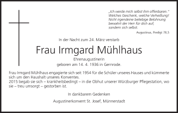 Anzeige von Irmgard Mühlhaus von MGO