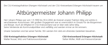 Anzeige von Johann Philipp von MGO