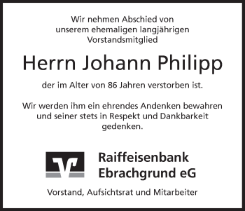 Anzeige von Johann Philipp von MGO