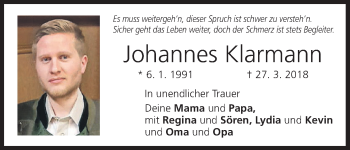 Anzeige von Johannes Klarmann von MGO