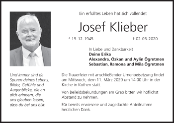 Anzeige von Josef Klieber von MGO