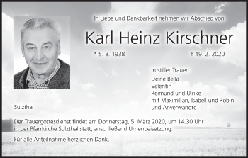 Anzeige von Karl Heinz Kirschner von MGO