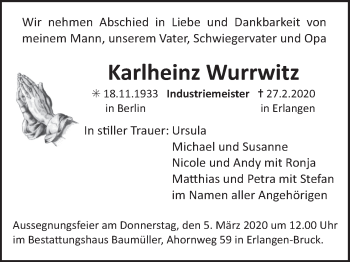 Anzeige von Karlheinz Wurrwitz von MGO