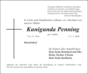 Anzeige von Kunigunda Penning von MGO