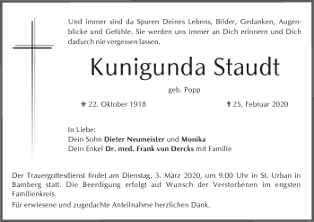 Anzeige von Kunigunda Staudt von MGO