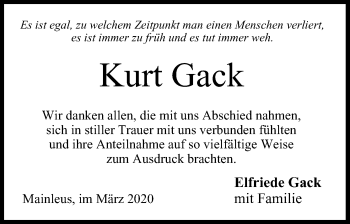 Anzeige von Kurt Gack von MGO