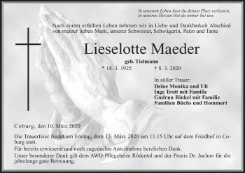 Anzeige von Lieselotte Maeder von MGO
