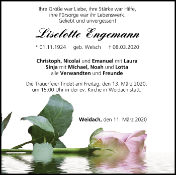 Anzeige von Liselotte Engemann von MGO