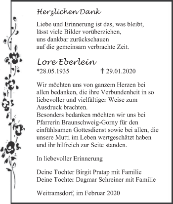 Anzeige von Lore Eberlein von MGO