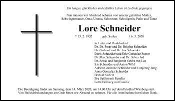 Anzeige von Lore Schneider von MGO