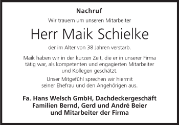 Anzeige von Maik Schielke von MGO