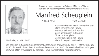 Anzeige von Manfred Scheuplein von MGO
