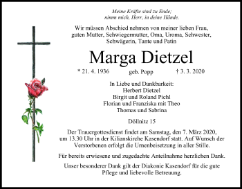 Anzeige von Marga Dietzel von MGO