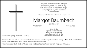 Anzeige von Margot Baumbach von MGO