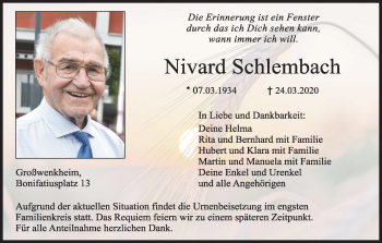 Anzeige von Nivard Schlembach von MGO