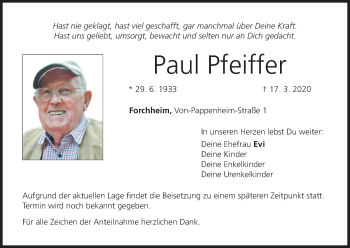 Anzeige von Paul Pfeiffer von MGO